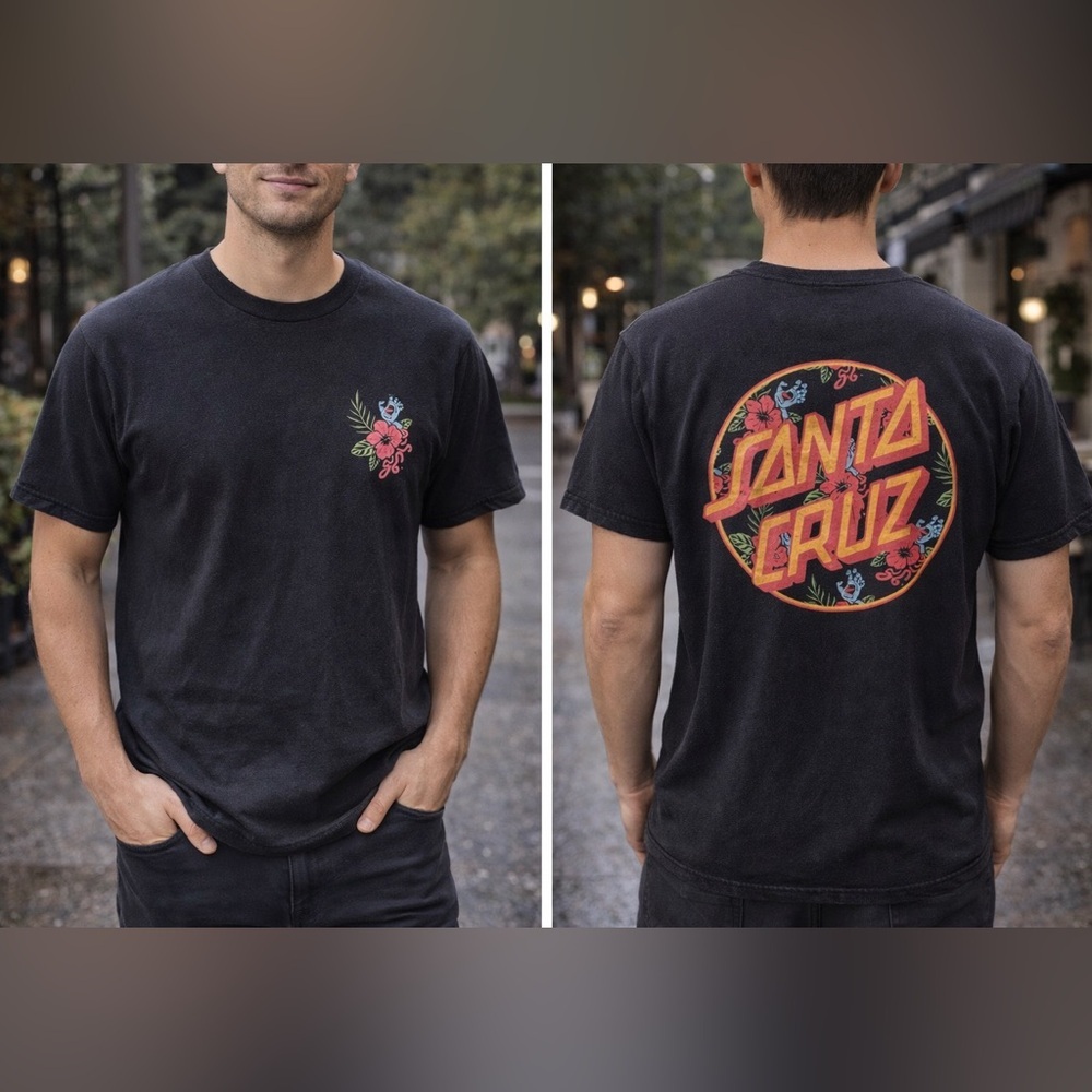 SANTA CRUZ Men's S/S T-Shirt SCREAMING HAND FLOWER - BLK - Small -
